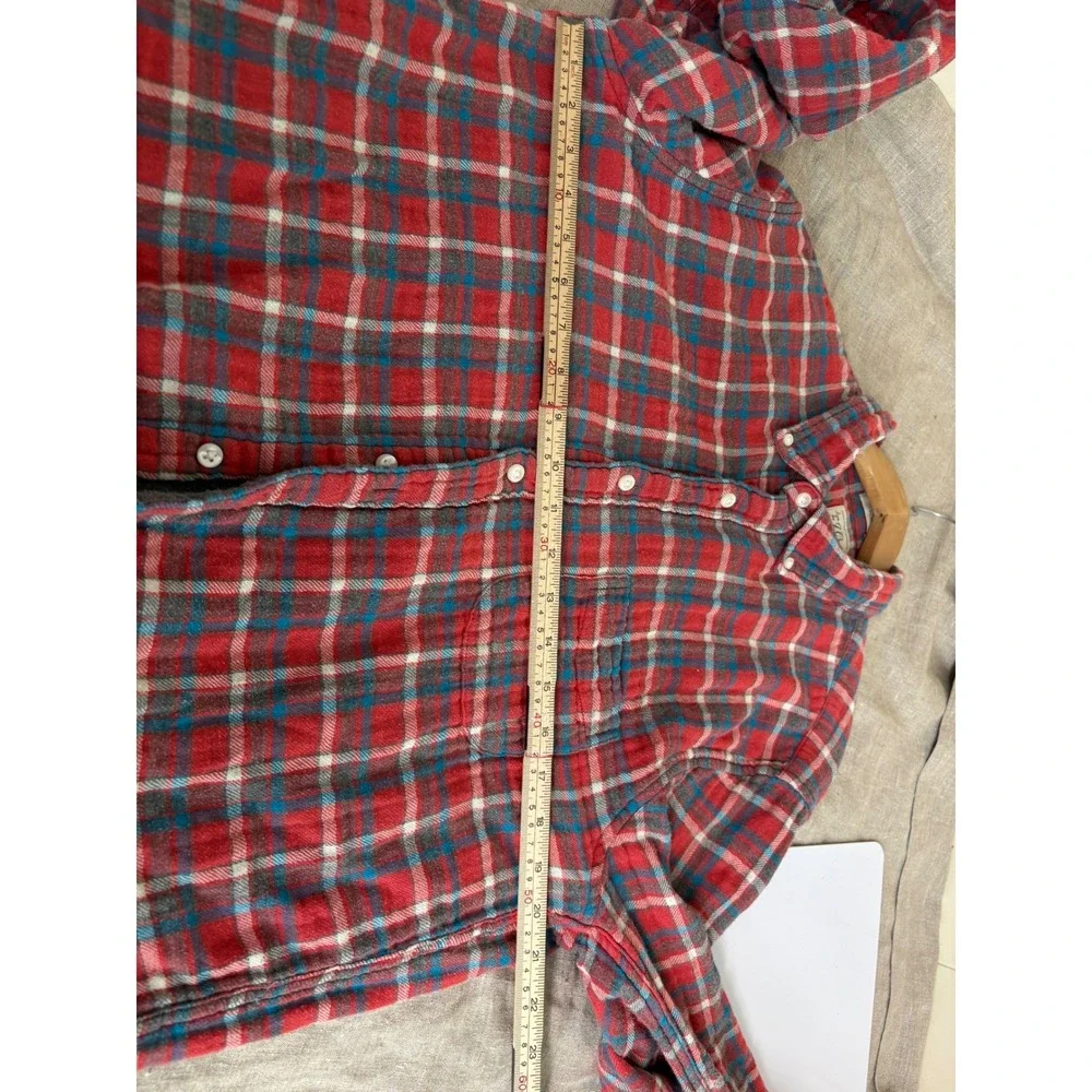 J.Crew Slim Re-Imagined Flannel Shirt Mens Large Red‎ Blue Plaid Button Down L